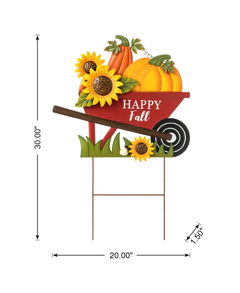 Glitzhome 30" H Fall Metal Wheel Barrow Pumpkin Yard Stake