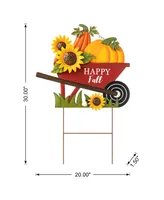 Glitzhome 30" H Fall Metal Wheel Barrow Pumpkin Yard Stake