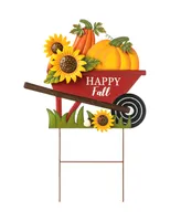 Glitzhome 30" H Fall Metal Wheel Barrow Pumpkin Yard Stake