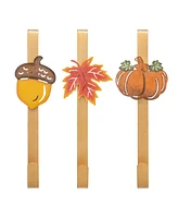 Glitzhome 14" H Fall Metal Glitter Acorn Leaf Pumpkin Wreath Hanger, Set of 3