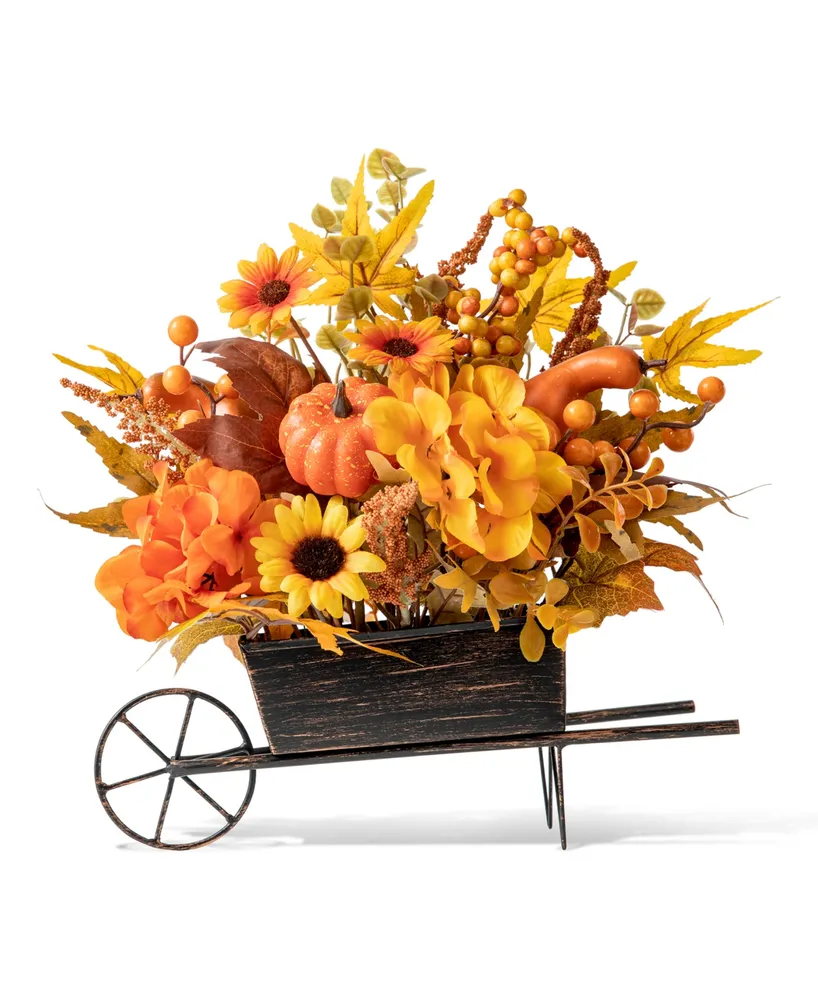 Glitzhome 14" L Fall Floral Cart Centerpiece