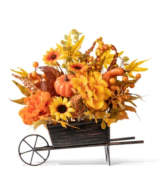 Glitzhome 14" L Fall Floral Cart Centerpiece