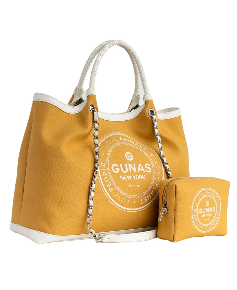 Gunas New York Ruth Canvas Large Tote Bag and Makeup Pouch Set, 2 Pieces