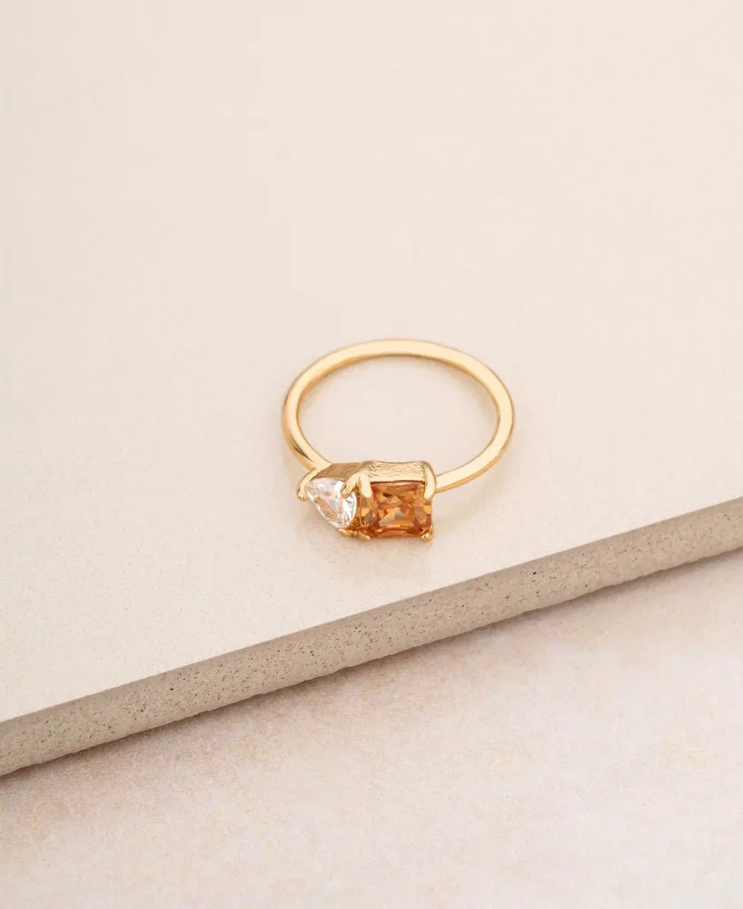 Ettika 18K Gold Plated Brass Square Cubic Zirconia Ring