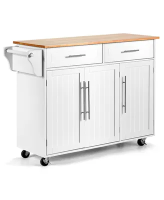 Kitchen Island Trolley Cart Wood Brown Top Rolling Storage Cabinet