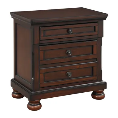 Simplie Fun Classic Transitional Nightstand Brown Cherry Finish Birch Veneer Hidden Drawer Bun Feet