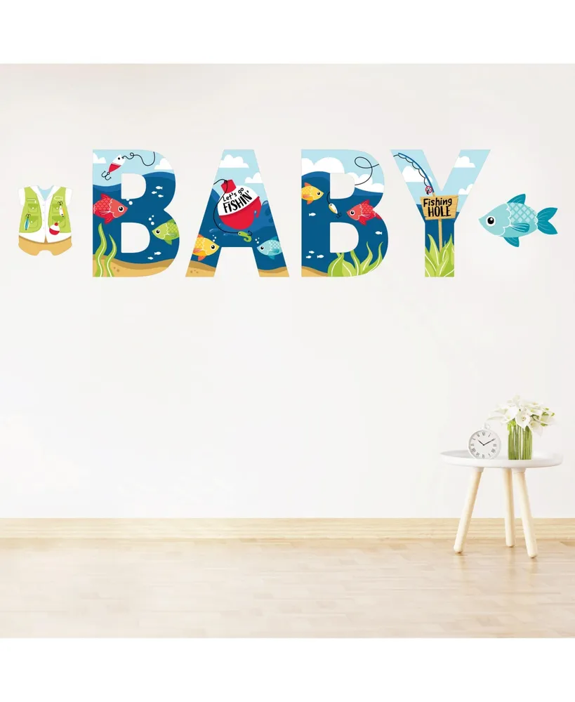 Let's Go Fishing Peel and Stick Baby Shower Standard Banner Wall Decals Baby