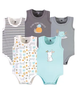 Hudson Baby Boys Unisex Cotton Sleeveless Bodysuits, Bunny And Bee, 5-Pack