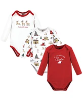 Hudson Baby Boys Unisex Cotton Long-Sleeve Bodysuits, North Pole, 3-Pack