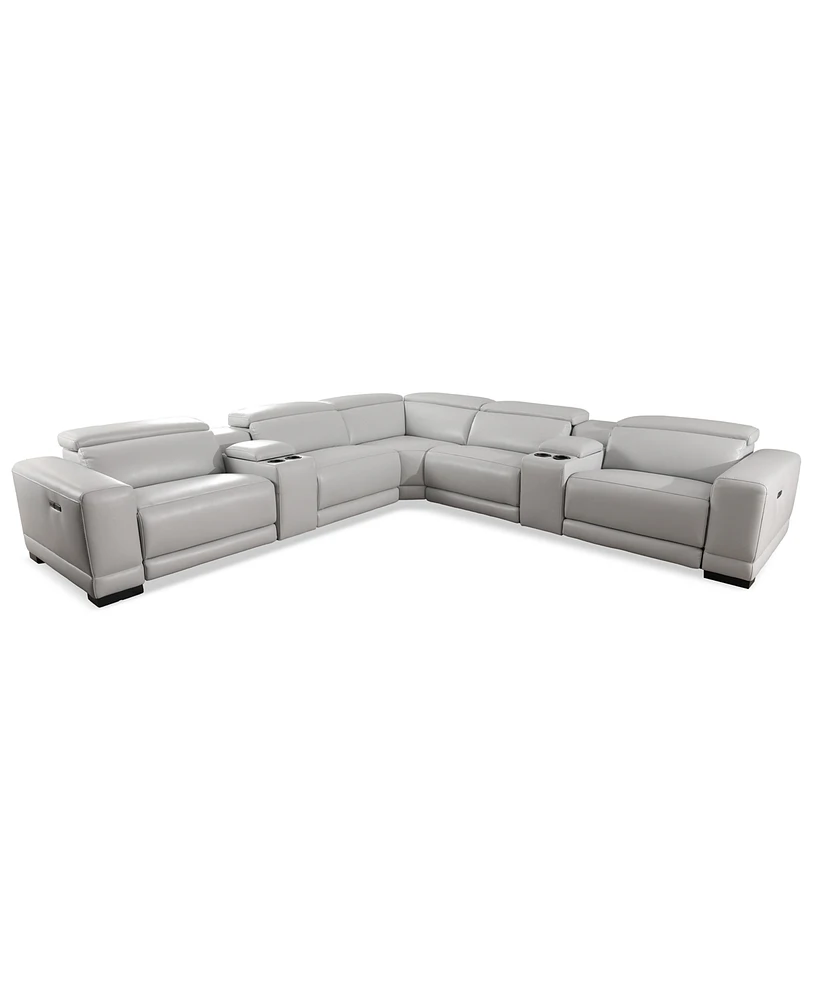 Closeout! Krofton 7-Pc. Beyond Leather Fabric Sectional with 3 Power Motion Recliners and 2 Consoles, Created for Macy's