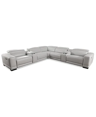 Closeout! Krofton 7-Pc. Beyond Leather Fabric Sectional with 3 Power Motion Recliners and 2 Consoles, Created for Macy's