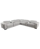 Closeout! Krofton 7-Pc. Beyond Leather Fabric Sectional with 3 Power Motion Recliners and 2 Consoles, Created for Macy's