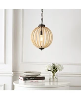 Abril 12.5" 1-Light Rustic Bohemian Iron, Wood Bead Led Pendant