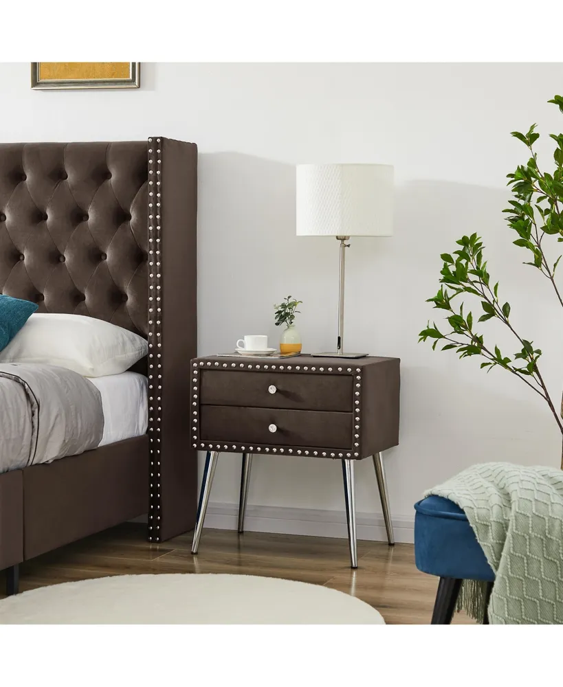 Simplie Fun Upholstered in durable 100% Brown Velvet nightstand