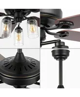 Lucas 52" 3-Light Rustic Industrial Iron, Wood, Seeded Glass Mobile-App, Remote-Controlled Led Ceiling Fan