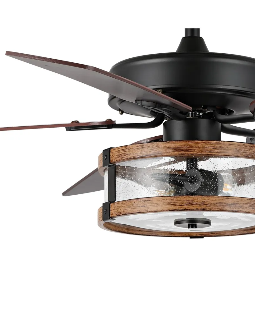 Joanna 52" 2-Light Rustic Industrial Iron, Wood, Seeded Glass Mobile-App, Remote-Controlled Led Ceiling Fan