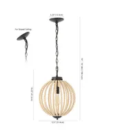 Abril 12.5" 1-Light Rustic Bohemian Iron, Wood Bead Led Pendant