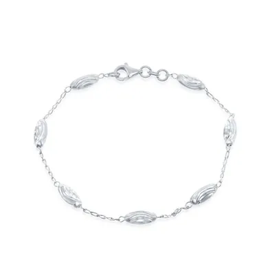 Sterling Silver Diamond Moon Cut Oval Bead Anklet