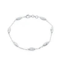 Simona Sterling Silver Diamond Moon Cut Oval Bead Anklet