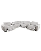 Closeout! Krofton 7-Pc. Beyond Leather Fabric Sectional with 3 Power Motion Recliners and 2 Consoles, Created for Macy's