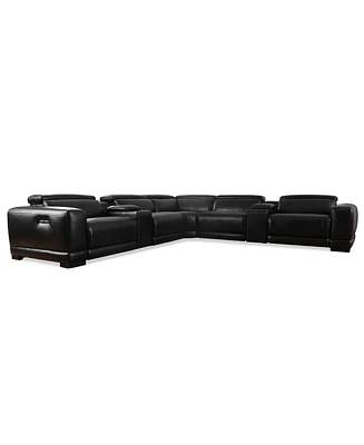 Closeout! Krofton 7-Pc. Beyond Leather Fabric Sectional with 3 Power Motion Recliners and 2 Consoles, Created for Macy's