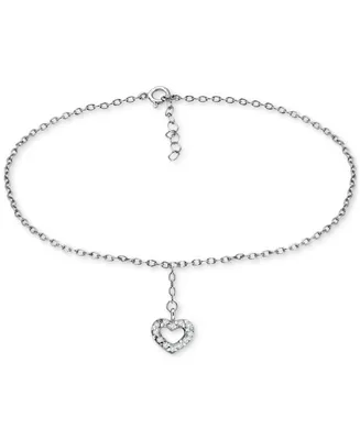 Giani Bernini Cubic Zirconia Heart Drop Charm Ankle Bracelet in Sterling Silver, Created for Macy's