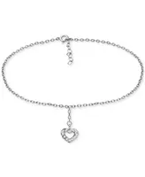 Giani Bernini Cubic Zirconia Heart Drop Charm Ankle Bracelet in Sterling Silver, Created for Macy's