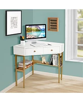 Costway Corner Computer Desk Writing Workstation Study w/ 2 Drawers