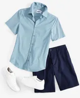 Calvin Klein Mens Infinite Flex Chino Shorts Slim Fit Stretch End On End Short Sleeve Shirt Outfit