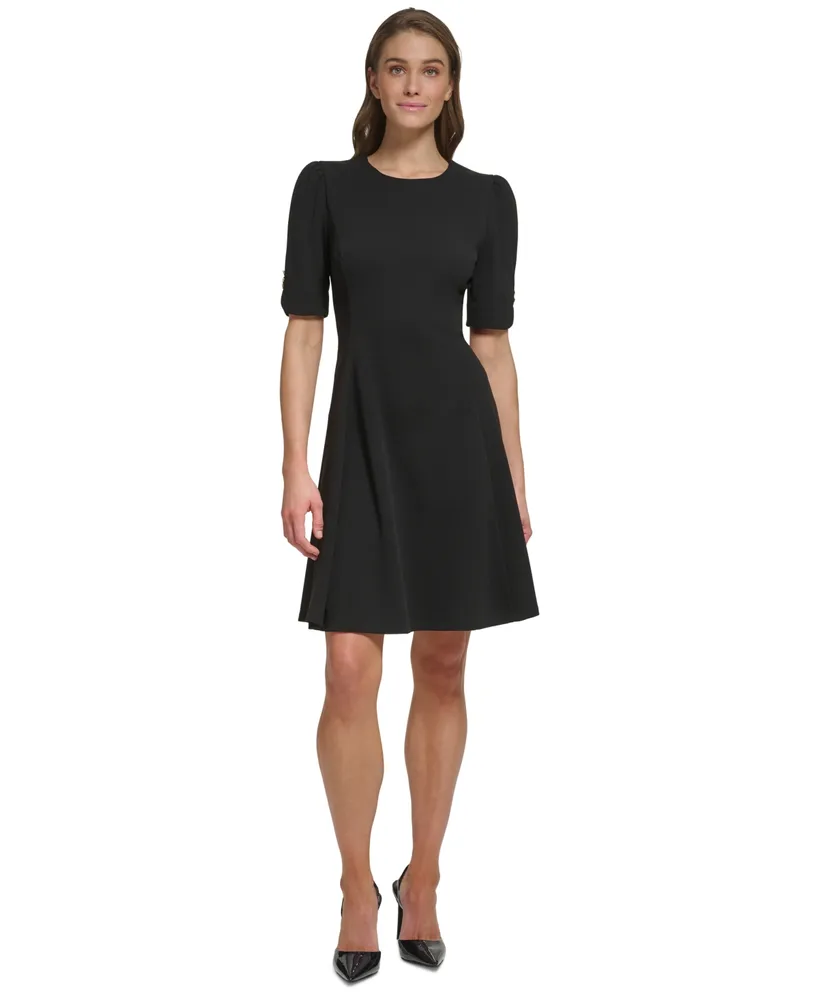 Dkny Women's Button-Detail Short-Sleeved Fit & Flare Dress