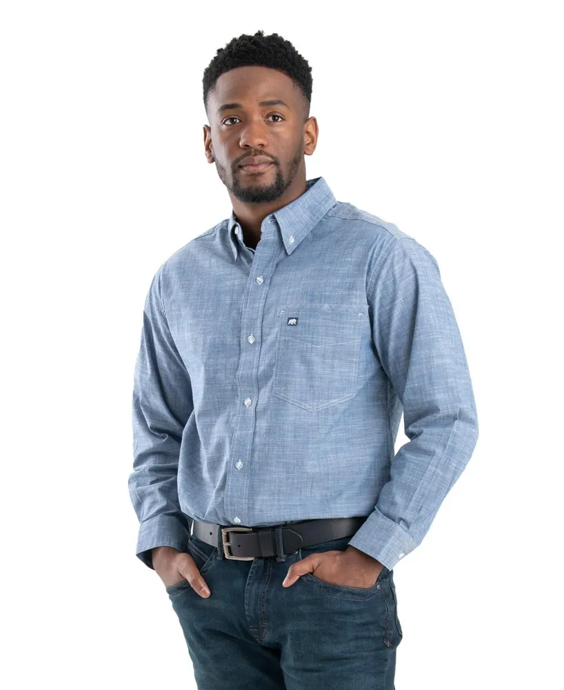Men's Comfort Stretch Chambray Shirt, Traditional Untucked Fit,  Short-Sleeve