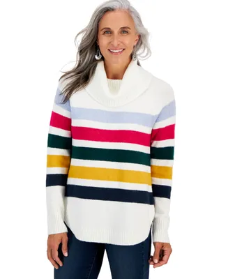 Style & Co Petite Striped Cowl-Neck Tunic Sweater, Created for Macy's