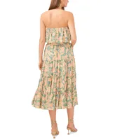 1.state Women's Floral-Print Strapless Ruffle-Tiered Midi Dress