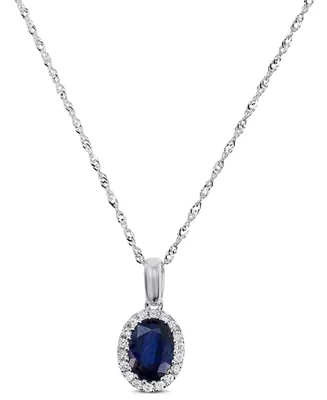 Sapphire (7/8 ct. t.w.) & Diamond (1/10 ct. t.w.) Oval Halo Pendant Necklace in 14k White Gold, 16" + 2" extender
