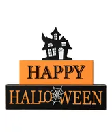 Glitzhome 9.5" L Happy Halloween Wooden Haunted House Block Sign