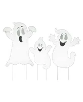 Glitzhome 40" H Halloween Metal Mesh Glow in Dark Ghost Family Yard Stake, Set of 3