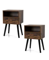 Simplie Fun Mid Century Nightstands with Drawer - Rustic Brown