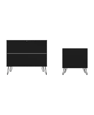 Manhattan Comfort Rockefeller 2-Piece Medium Density Fiberboard 3-Drawer Dresser and 2-Drawer Nightstand Set