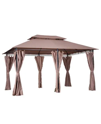 Outsunny 10' x 13' Outdoor Soft Top Gazebo Pergola with Curtains, 2-Tier Steel Frame Gazebo for Patio
