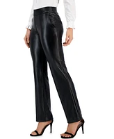 Anne Klein Women's Pull-On Faux-Leather Slash-Pocket Pants