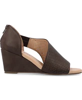 Journee Collection Women's Aretha Perforated Peep Toe Wedge Sandals