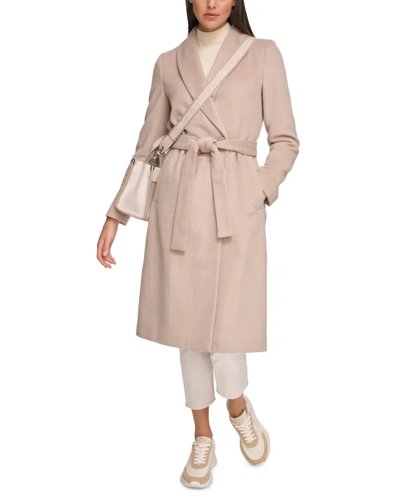 Calvin Klein Women's Wool Blend Belted Wrap Coat