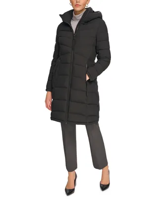 Calvin Klein Women's Hooded Stretch Puffer Coat, Created for Macy's