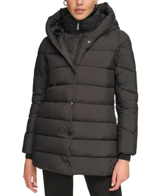 Calvin Klein Women's Bibbed Hooded Puffer Coat, Created for Macy's