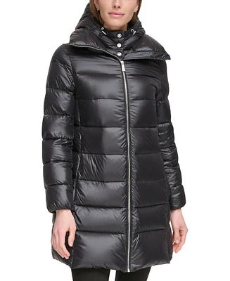 Calvin Klein Women's Shine Bibbed Hooded Packable Puffer Coat, Created for Macy's