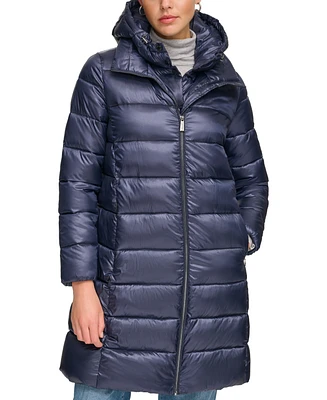 Calvin Klein Women's Shine Bibbed Hooded Packable Puffer Coat, Created for Macy's