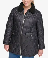 Calvin Klein Plus Faux-Fur-Collar Quilted Coat