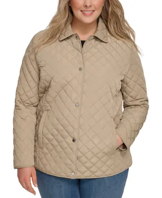 Calvin Klein Womens Plus Collared Quilted Coat