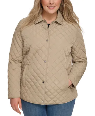 Calvin Klein Womens Plus Size Collared Quilted Coat