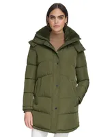 Calvin Klein Women's Faux-Fur-Trim Hooded Puffer Coat, Created for Macy's